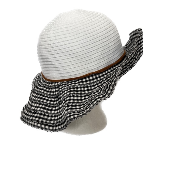 San Diego Hat Co Wide Brim Ribbon Sun Hat White Blue Gingham Check Cottagecore - Picture 4 of 9